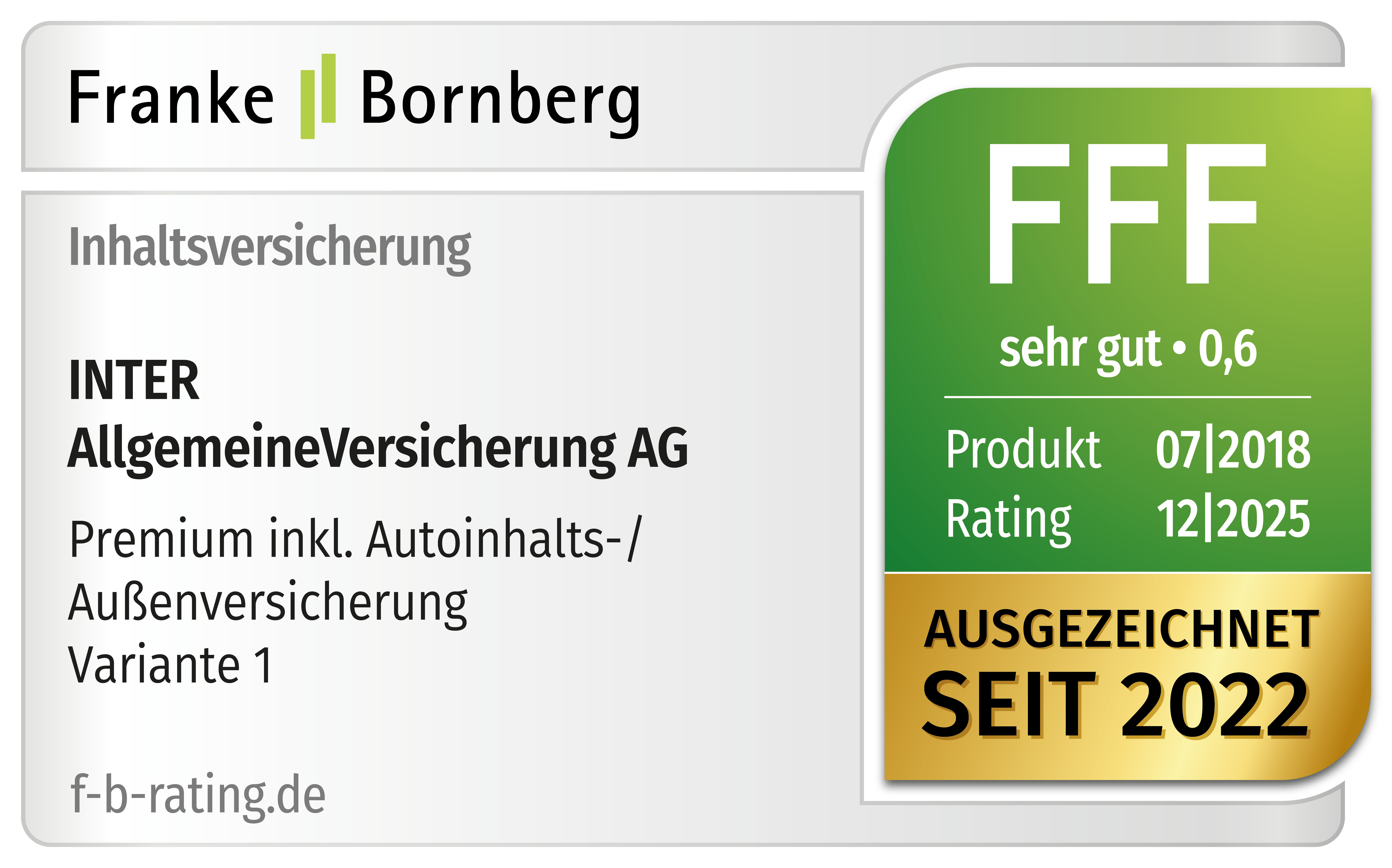Franke und Bornberg – Gewerbe Inhaltsversicherung Premium inkl. Autoinhalts- und Außenversicherung – FFF sehr gut